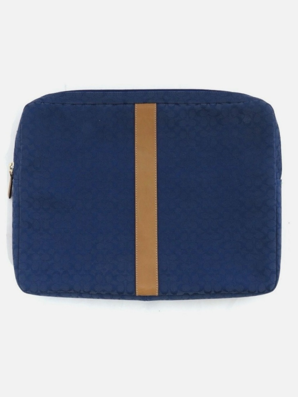 Coach Navy Laptop Sleeve with Tan Center Stripe